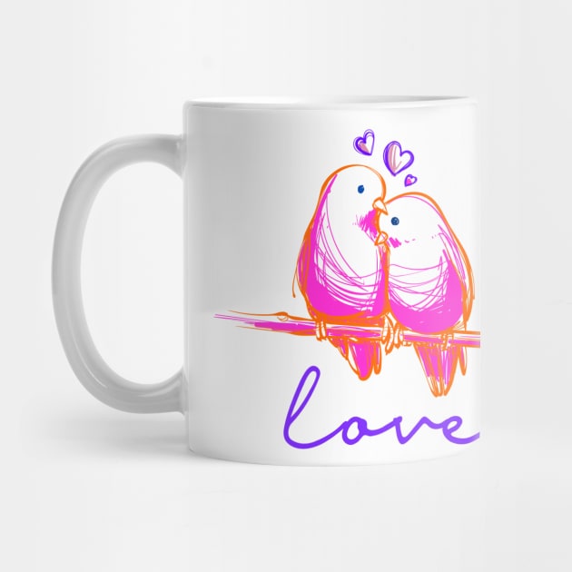 Romantic Love Birds Pink by AlondraHanley